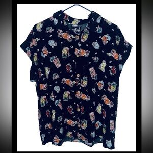 NWT Hell Bunny Black Button Up Shirt w/Fun Cocktail Drink Graphics All Over XL